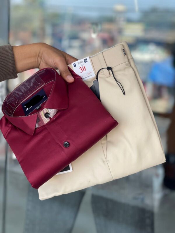 Maroon Shirt With Cream Trouser (Combo)