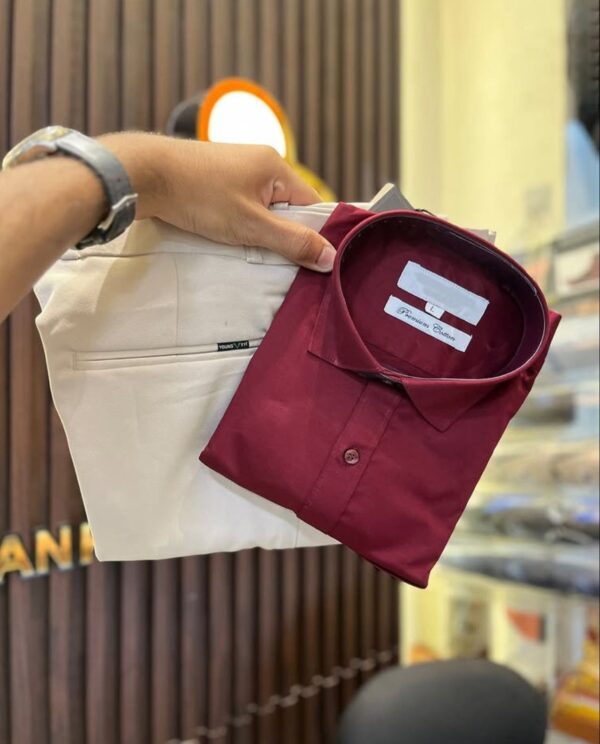 Maroon Shirt With Cream Trouser (Combo)