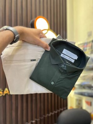 Green Shirt And Cream Trouser (Combo)