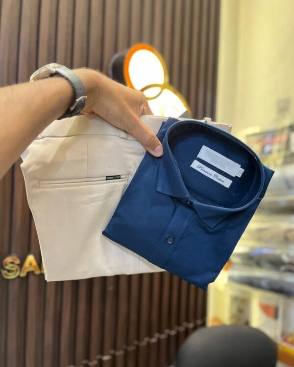 Blue Shirt With l Cream Trouser (Combo)