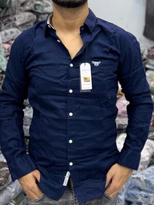 Premium Slub linen Shirt (Solid Dark Blue)