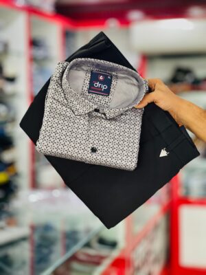 Men’s Stylish Printed Shirt & Black Trouser Combo