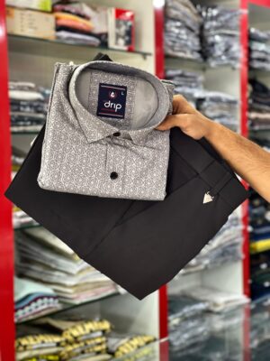 Men’s Stylish Printed Shirt & Black Trouser Combo