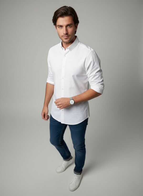 Latest Pattern Cotton White Shirt - Image 2